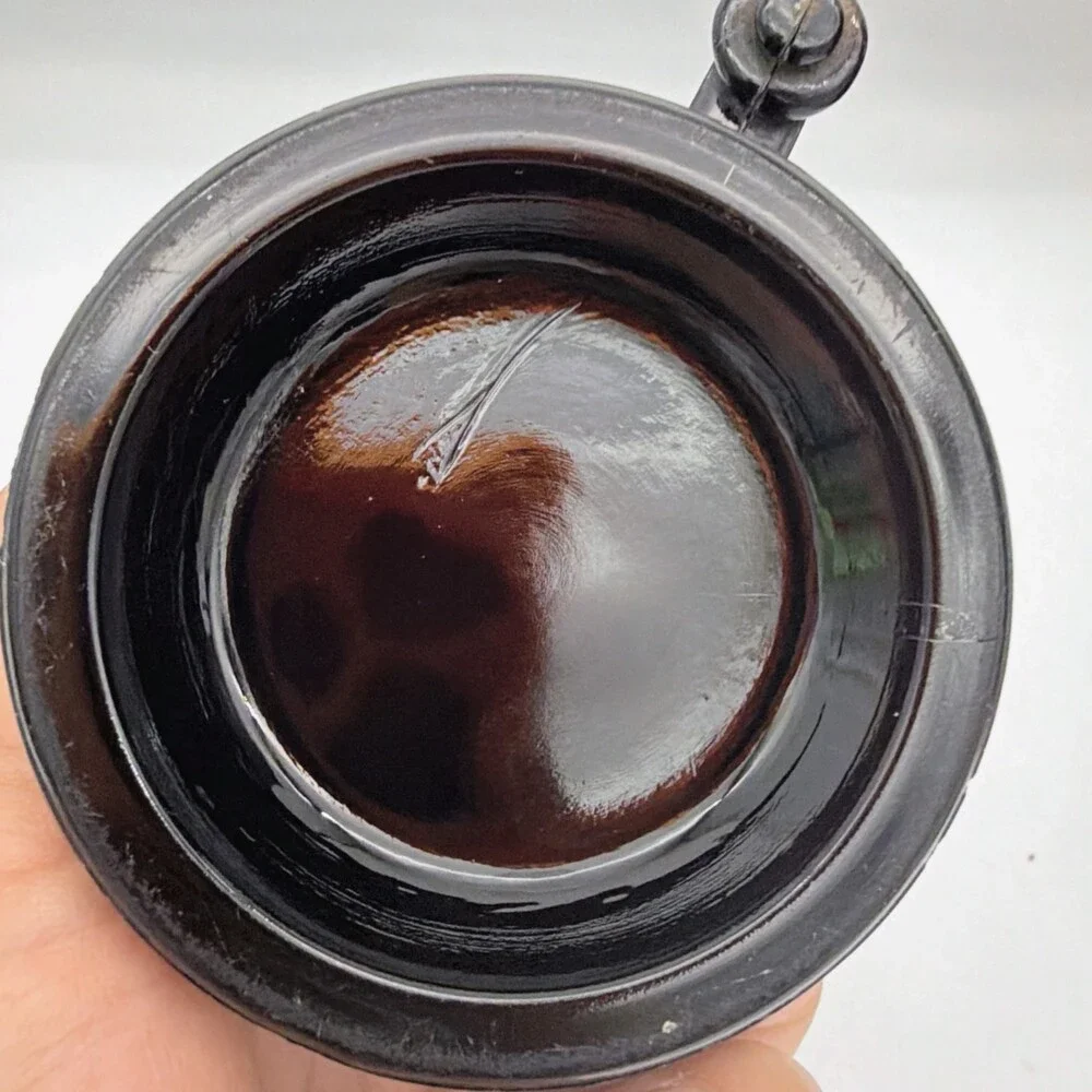 Antique EAPG Black Amethyst Glass Child's Mug Stein Embossed Dog Retriever